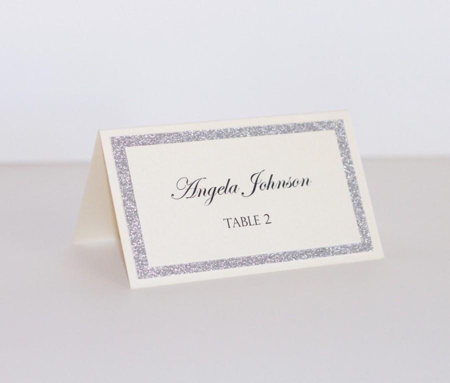 Hochzeit - Glitter Place cards - Wedding Place cards - Glitter Escort cards - Wedding table decor - Silver glitter and Ivory