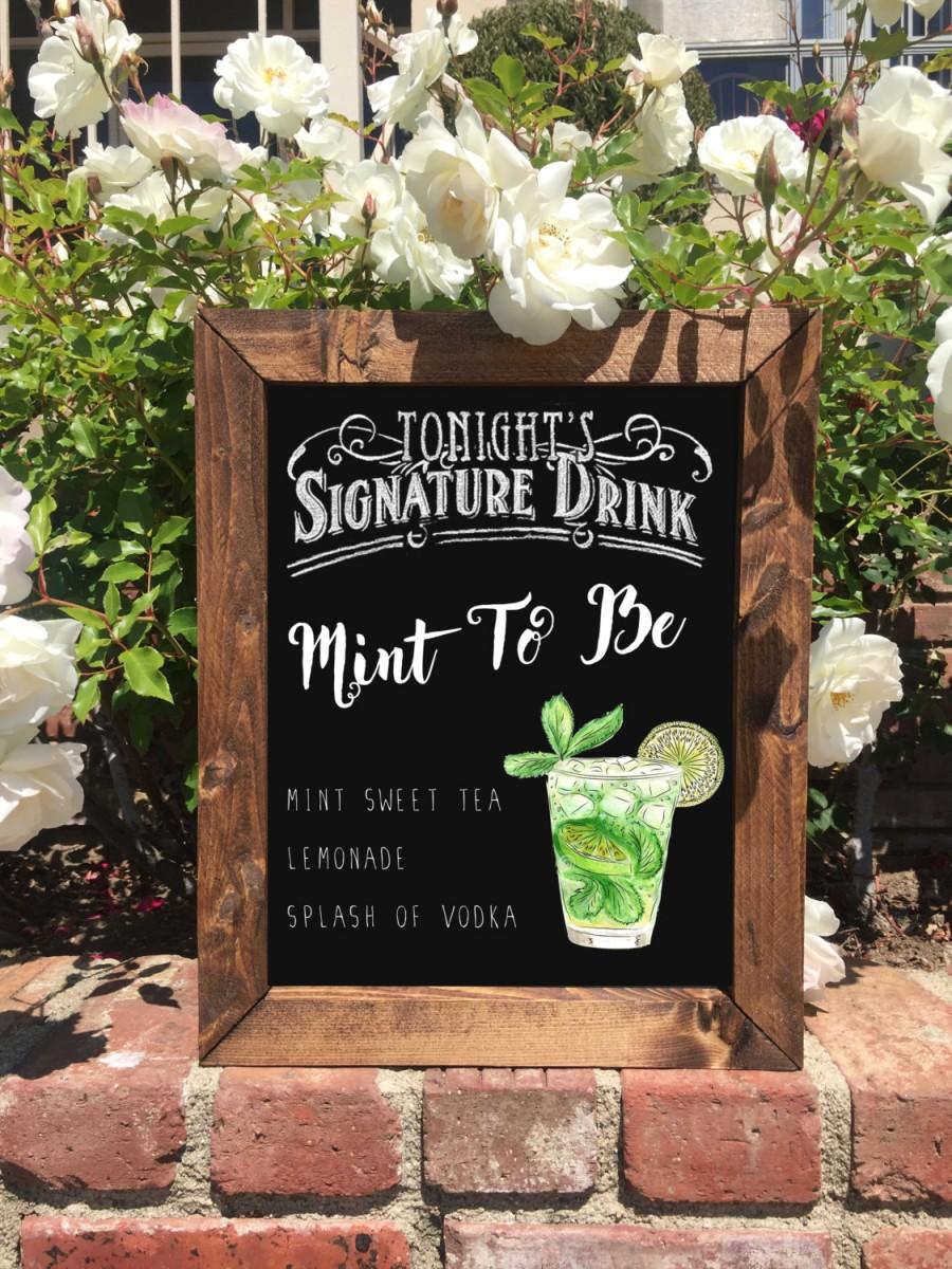 زفاف - Signature Drink - Rustic Wedding Framed Chalkboard Sign Mint To Be Mojito Wedding Drink