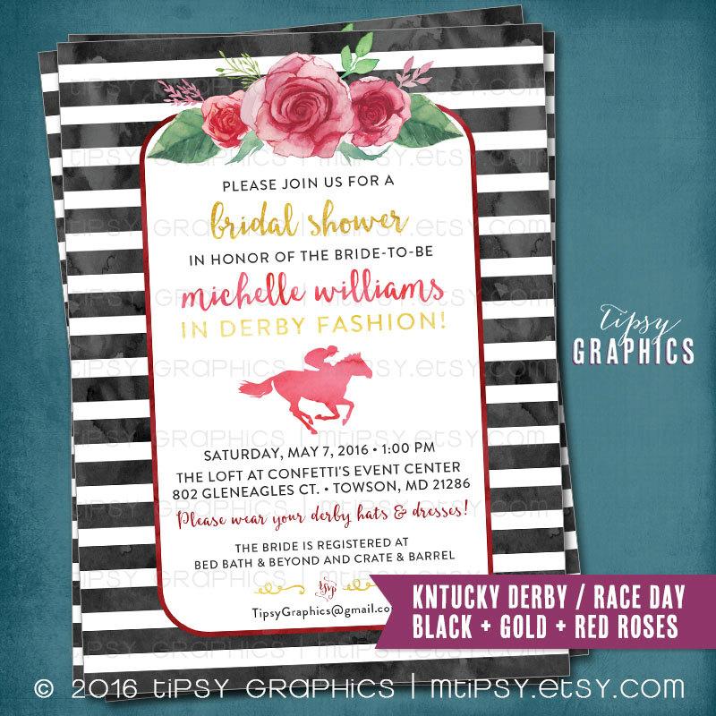 Wedding - Kentucky Derby Race Day Party Invitation. Bridal Shower. bachelorette. Hens Day. Stripes Roses. Boho. Printable DiY Invite by Tipsy Graphics