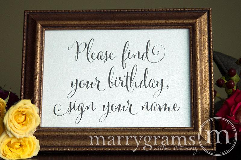 Mariage - Guest Book Calendar Table Card Sign - Find Your Birthday, Sign Your Name - Wedding Reception Signage Sign in Table- Matching Numbers SS07