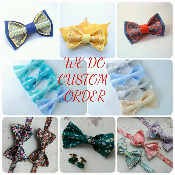 Mariage - WE DO CUSTOM order bow tie wedding tie self tie bow ties matching handkerchief matching cuff links designed by Accesories482 unique design