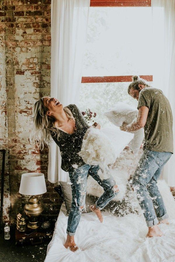Wedding - This Couple's Pillow Fight Photo Shoot Is Fun, Flirty, And Full Of Feathers