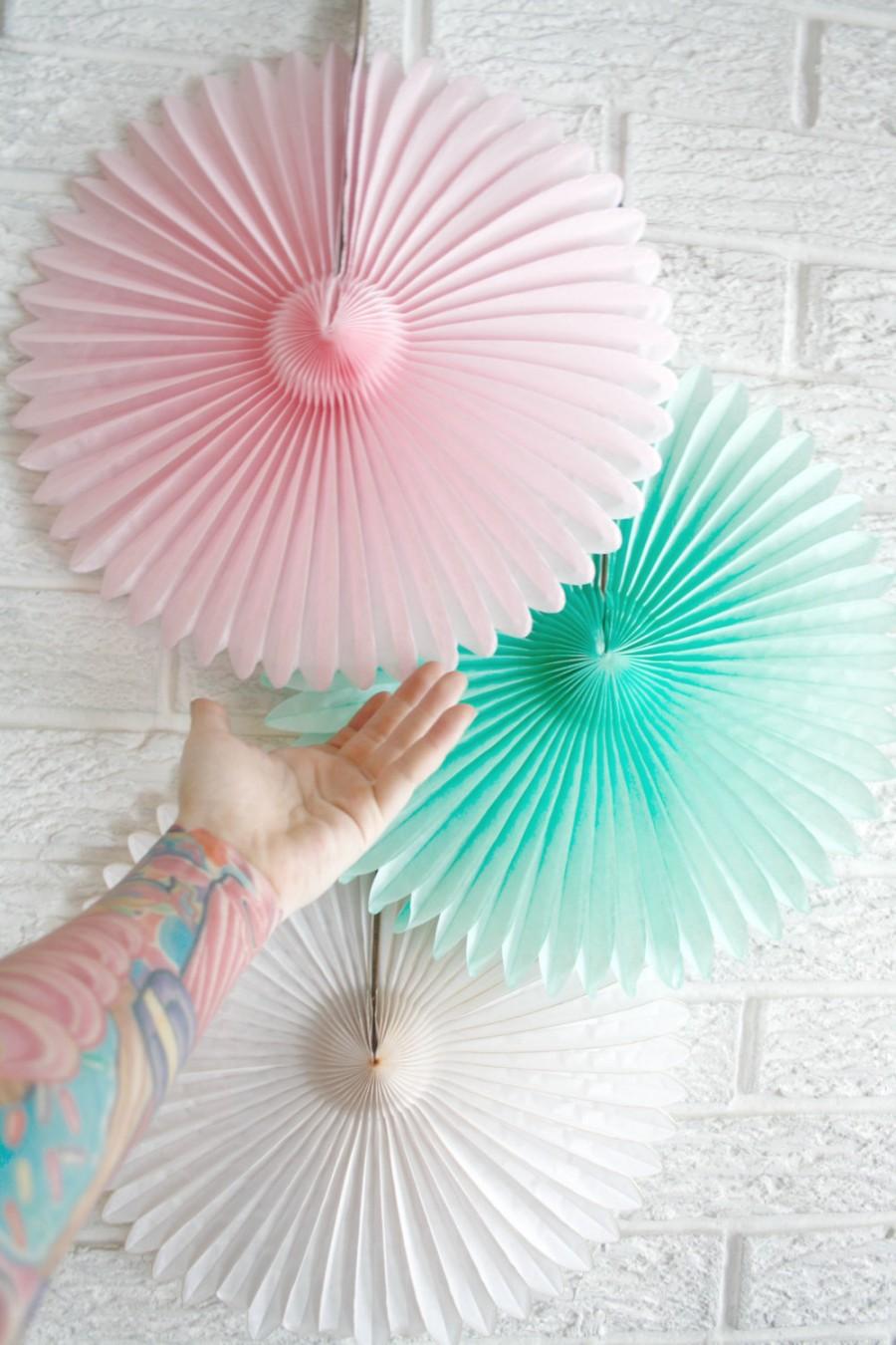 Wedding - Party Decor Paper Fans .... Pick Your Colors // weddings // birthdays// party decorations // candy dessert buffet table  // peach coral aqua