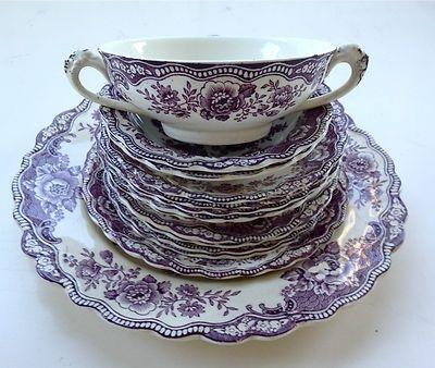 Hochzeit - Purple Lavender 14-piece Transferware Set "bristol" By Crown Ducal, England