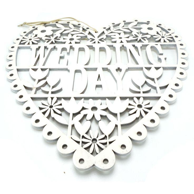 زفاف - White Hanging Sign Heart Wedding Day Mr & Mrs 26cm*26cm*0.5cm Weding Decoration