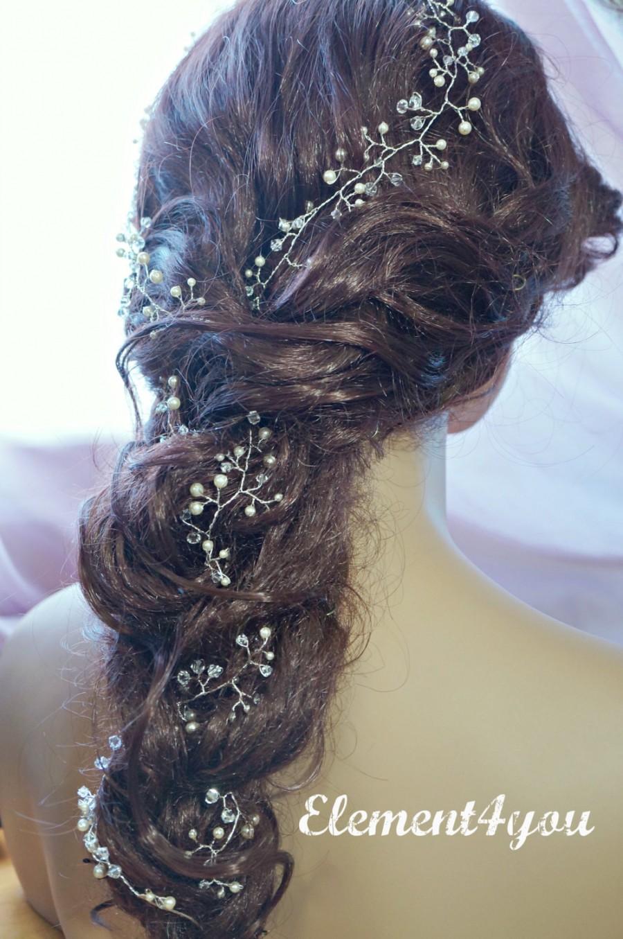 Wedding - Bridal hair vines, Extra long hair vines, Wedding hair vines, Brides hair do, Braided hair style vines, Hand made, Ivory or white pearls