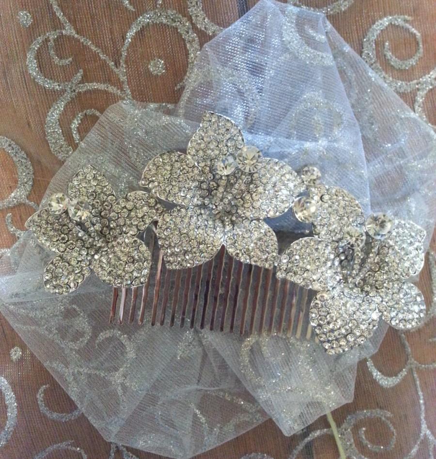 زفاف - Elegant Silver Swarovski, Cubic Zirconium Crystal Angelina Hair Comb, Headpiece, Eco Friendly Bridal, Wedding, Hair Accessories