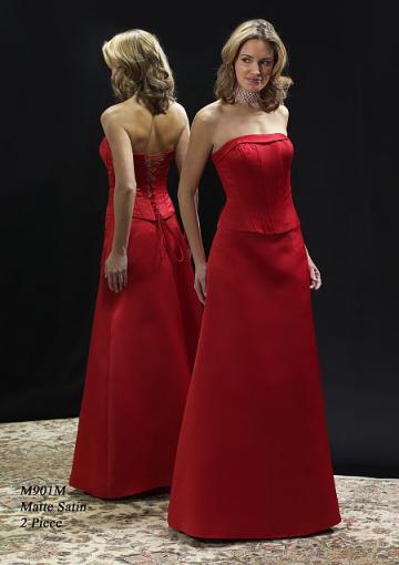 Mariage - Floor Length Red Satin Ruched Strapless Lace Up