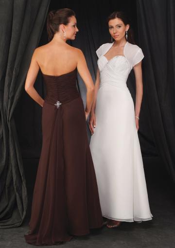 Wedding - Sweetheart White Brown Sleeveless Ruched Chiffon Floor Length Buttons