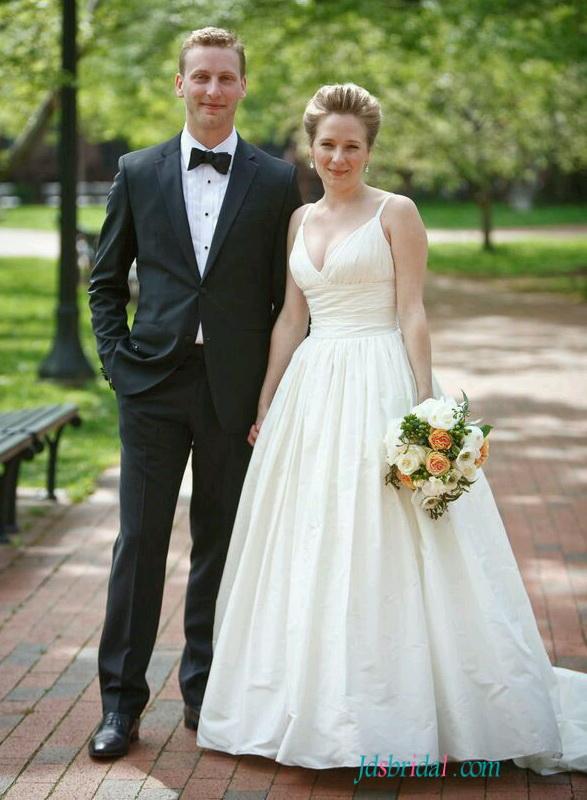 زفاف - H1549 Classy simple plunging taffeta ball gown wedding dress