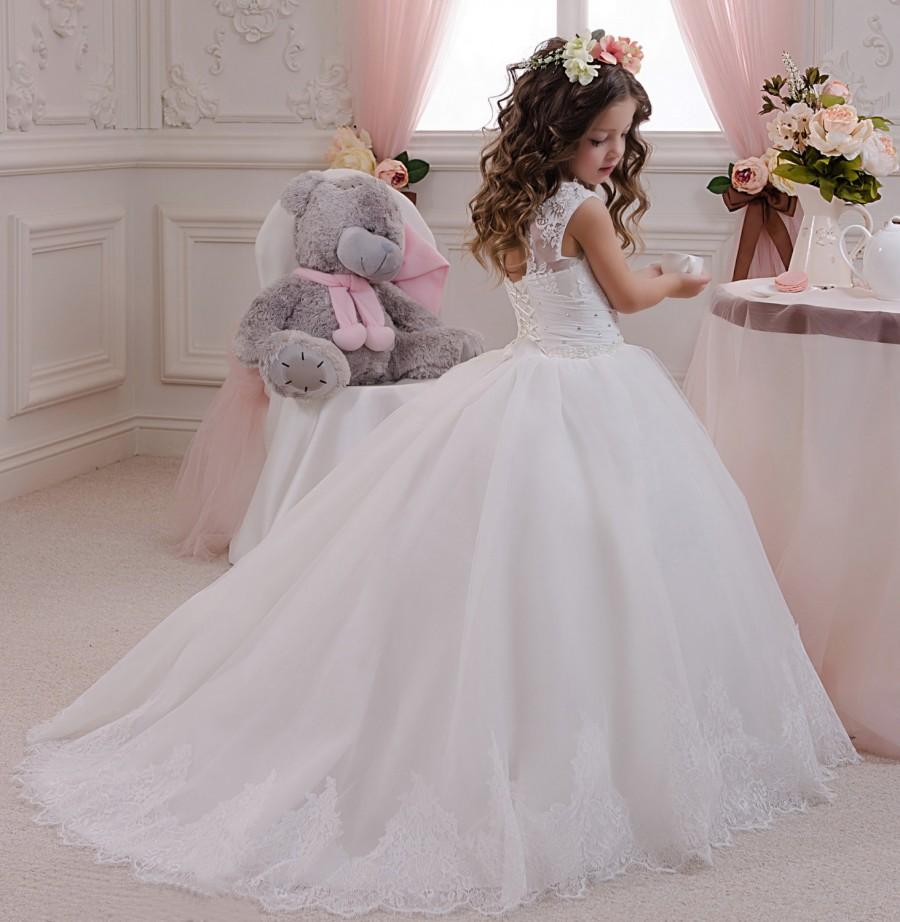 Mariage - White Flower Girl Dress, Tulle Flower Girl Dress, Toddler Flower Girl Dress, Baby Flower Girl Dress, Cream Flower Girl Dress