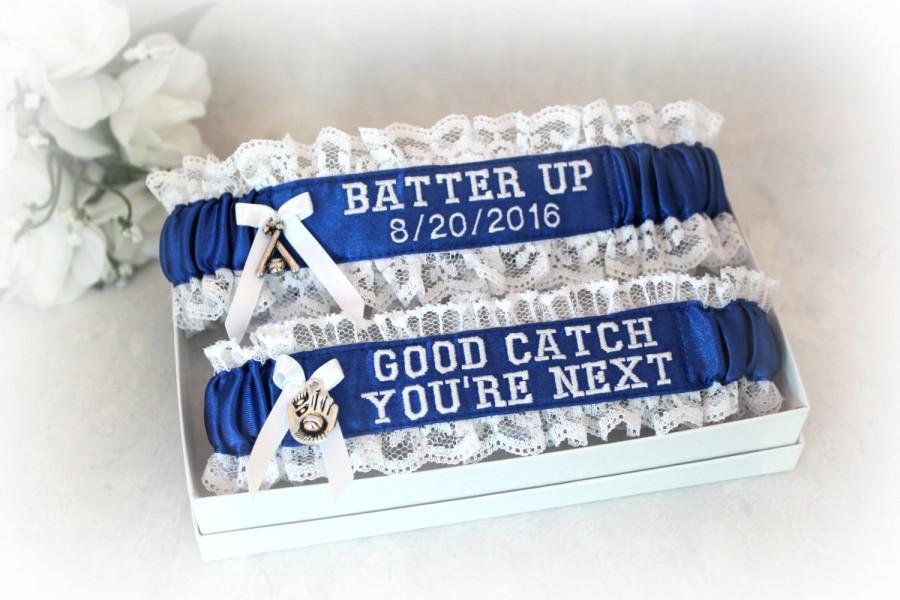 Wedding - Personalized Baseball Wedding garter set - Baseball Team Color Garters - Something Blue Garters - Custom Garter set - Baseball Bride.