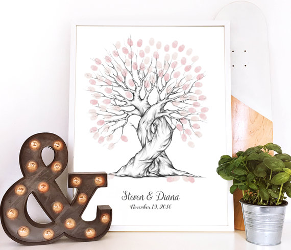 Hochzeit - Finger print tree, wedding guest book, personalised wedding gift, wedding tree printable, couples wedding gift, fingerprint tree, modern wedding guestbook