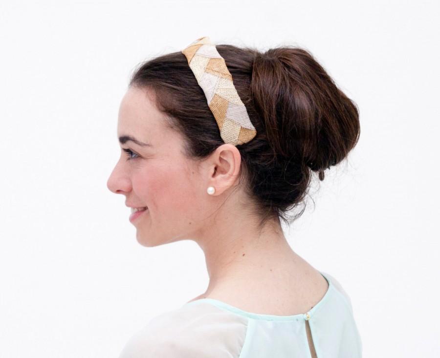Mariage - Iona - Cream and Golden Headband made with Braided Sinamay