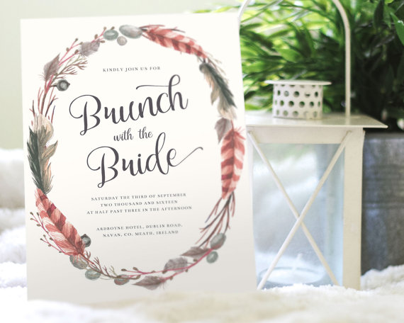 Hochzeit - brunch with the bride, bridal shower invites, brunch and bubbles, bridal shower invitation, rustic wreath bridal shower, bridal brunch ideas