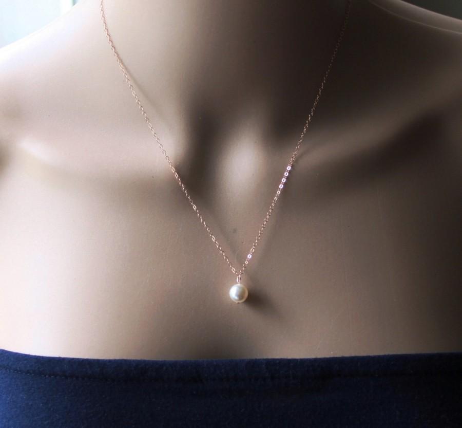 Wedding - Rose gold necklace- 14K rose gold pearl pendant necklace- pink gold necklace- Single pearl necklace- Bridesmaid necklace- Ivory pearl