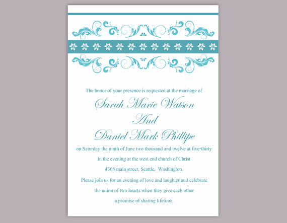 Wedding - DIY Wedding Invitation Template Editable Word File Instant Download Printable Invitation Floral Wedding Invitation Elegant Blue Invitations