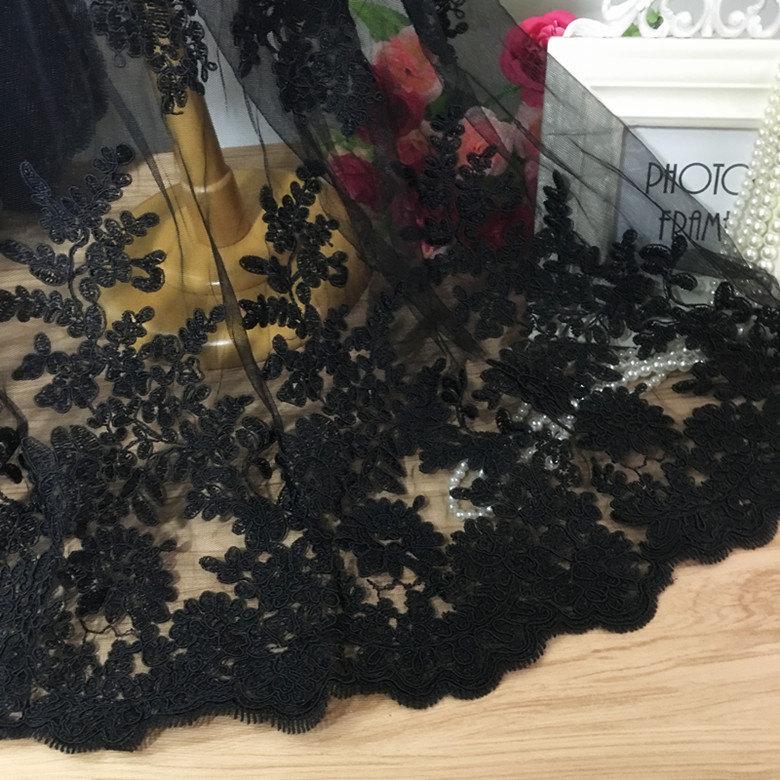 زفاف - Wedding Lace Fabric, Black Embroidery Corded Lace Fabric, Floral Bridal Lace Fabric, 55 inches Wide for Dress, Craft Making, 1/2 Yard