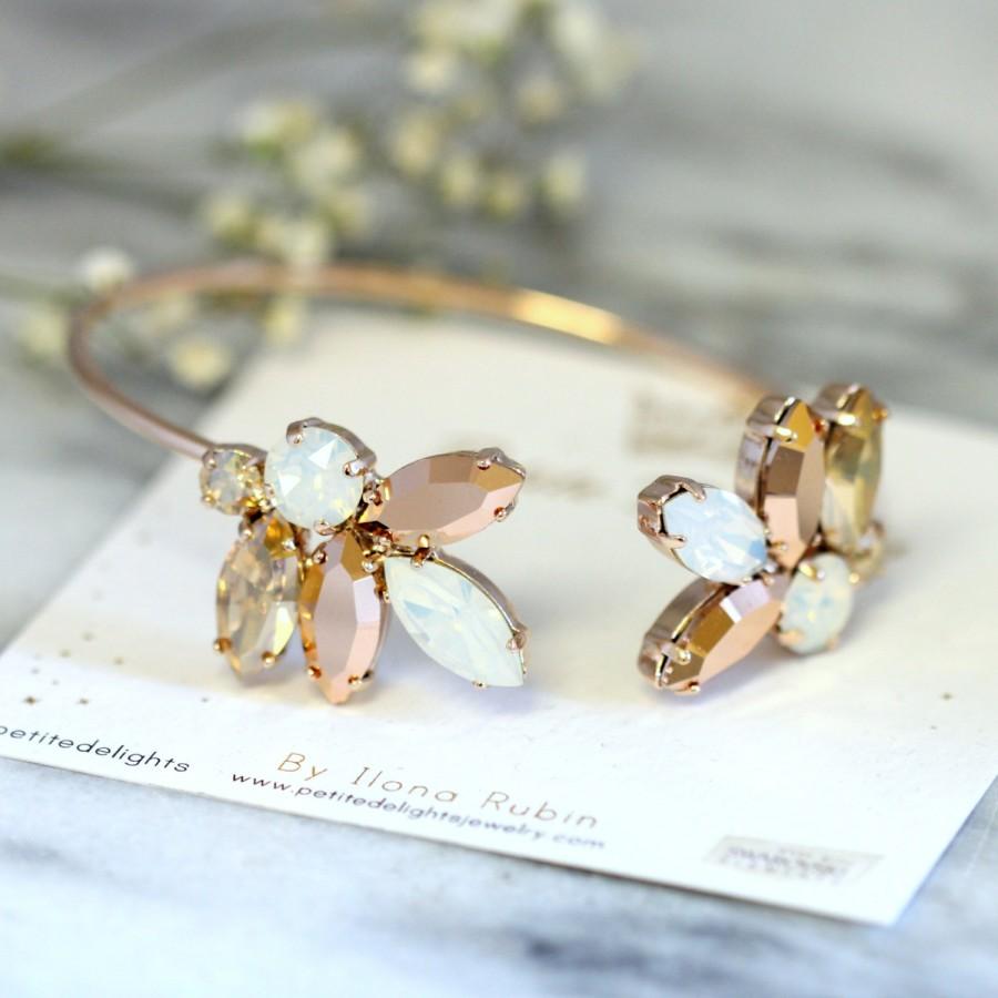 Hochzeit - Bridal Bracelet,Swarovski Crystal Bracelet,Rose Gold Bracelet,Bridal Cuff,Bridesmaids Jewelry,Cuff Bracelet,Open cuff Bracelet,Gold Bracelet