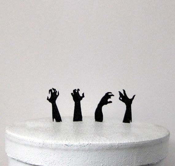 زفاف - Halloween Wedding Cake Topper, Cupcake Toppers  - 4 Zombie hands