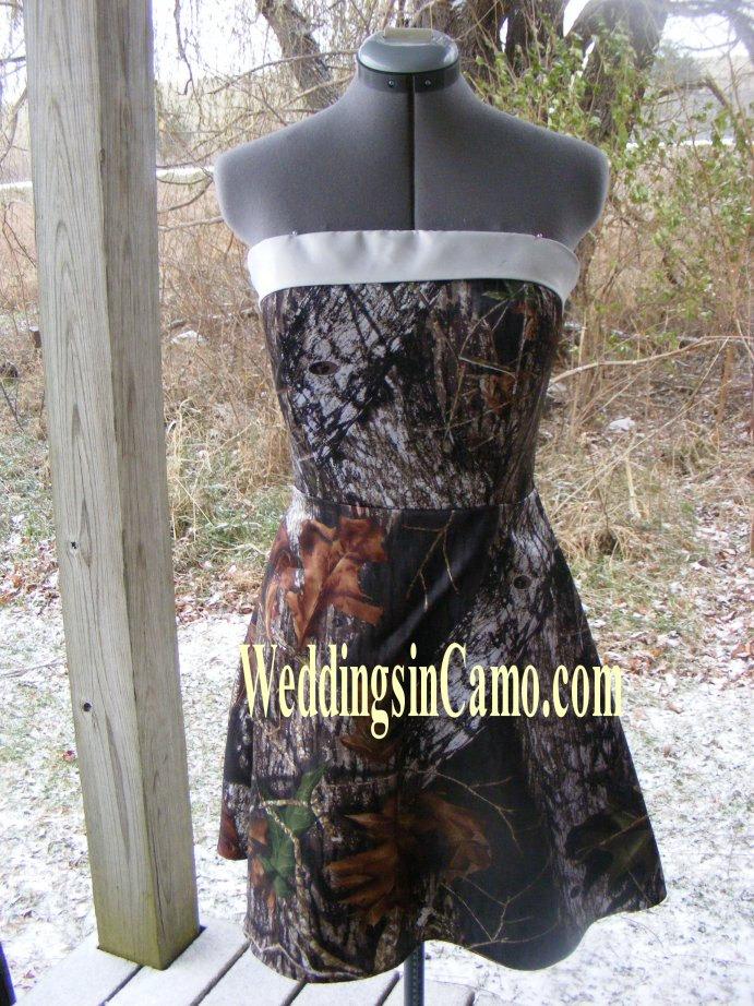 Mariage - 2 for 1 CAMO satin SHORT formal dress with banded top and optional corset and beading