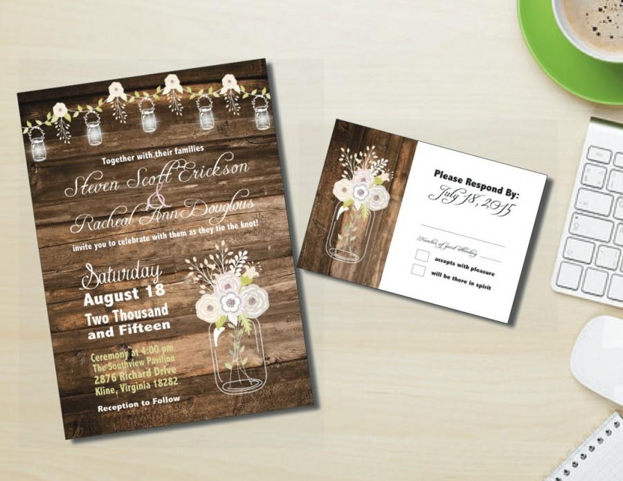 Hochzeit - PDF Mason Jar Barn Wedding Invitation Set