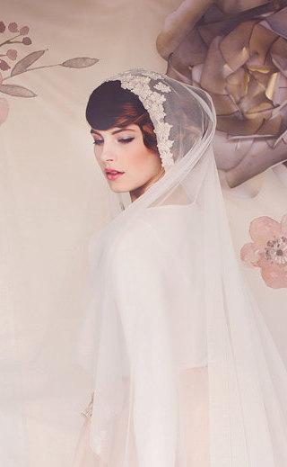 Свадьба - Juliet Cap Veil, Wedding Veil, Juliet cap, Bridal Veil, lace veil, The Hazel Bridal Cap Veil #154