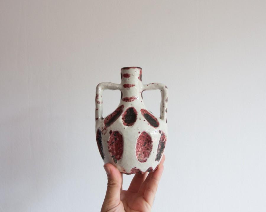 زفاف - Small Ceramic Vase, Fat Lave Vase, Red White Black, Flower Vase