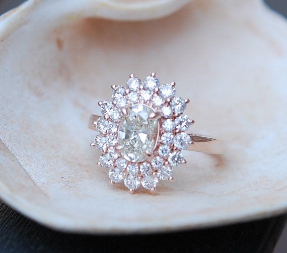 زفاف - Part 1 -Engagement Ring Oval Diamond Ring 1.15ct Champagne Sapphire Rose Gold Ring Engagement Ring TDW 2ct