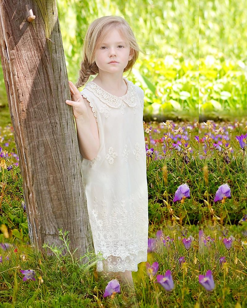 زفاف - Boho Rustic Country Ivory Lace Flower Girl Dress