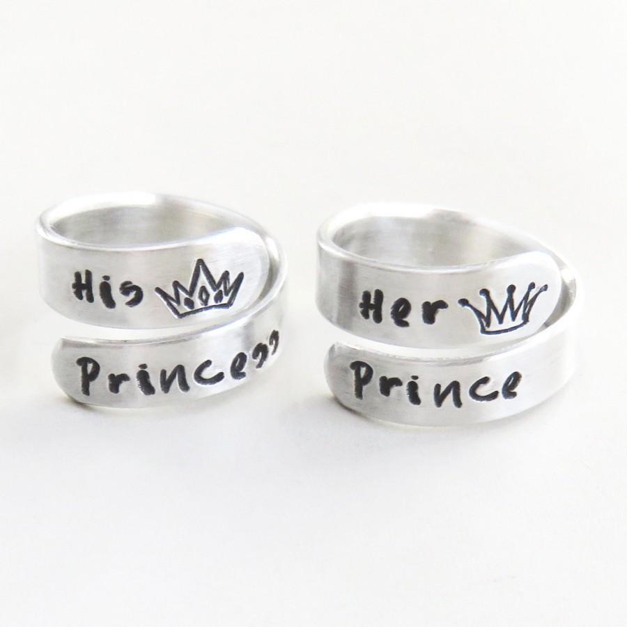 Wedding - Valentines gifts - Prince princess crown tiara rings - Couple her prince his princess promise rings - Boyfriend girlfriend anniversary gifts