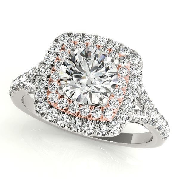Wedding - Halo Engagement Ring, Diamond Halo Ring, Diamond Halo Engagement Ring,Double Halo Diamond Ring,Two Tone Engagement Ring