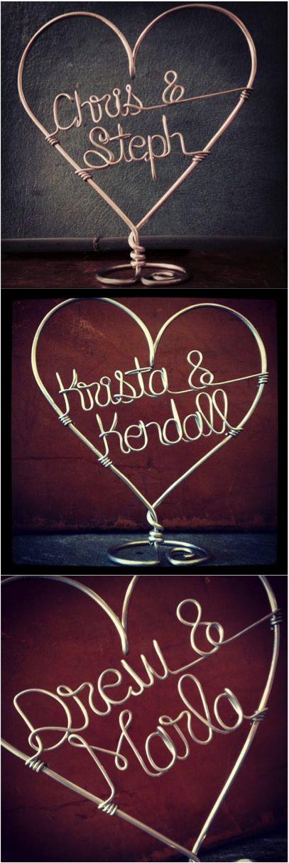 Mariage - Silver Custom Wire Heart Names Wedding Cake Topper