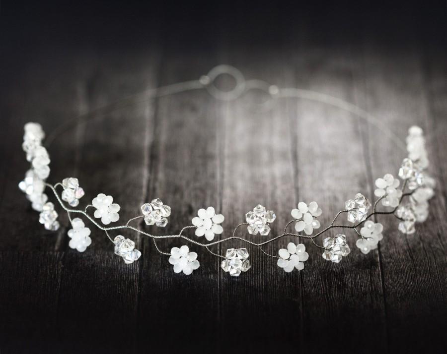 Mariage - 181_ Crystal flower diadem, White floral crown, Bridal diadem.