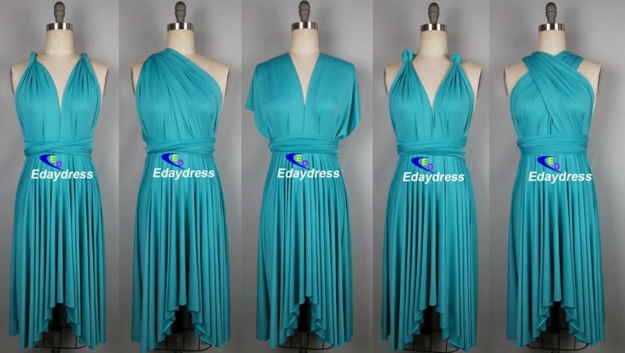 Mariage - Bridesmaid Dress Infinity Dress Blue Knee Length Wrap Convertible Dress Wedding Dress