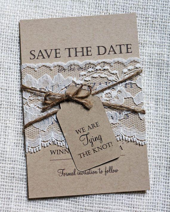 Mariage - Lace Wedding Save The Date, Save The Dates, Rustic Wedding, Shabby Chic Wedding, Vintage, Lace Wedding Invitation, Rustic Lace, Kraft Paper