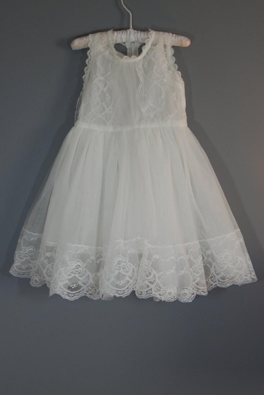 Mariage - Caroline vintage white flower girl dress,girl dress, baby dress, lace dress, vintage lace flower girl dress, lace dress, baptism dress
