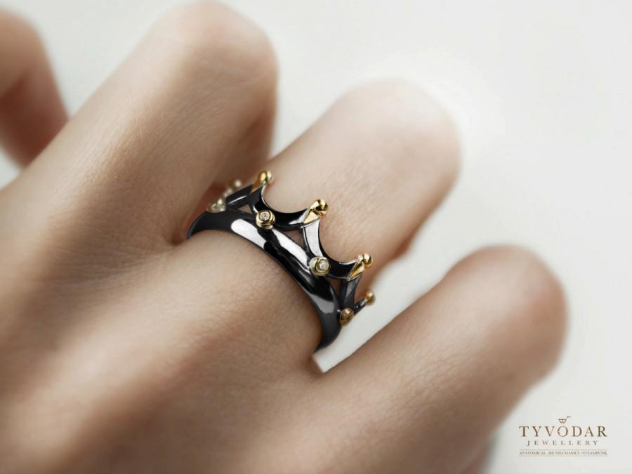 زفاف - Corona (black) -  silver crown ring, crown, crown ring, black crown, Handmade silver ring