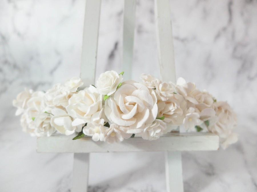 زفاف - White flower crown - floral head wreath - headpiece - hair accessories