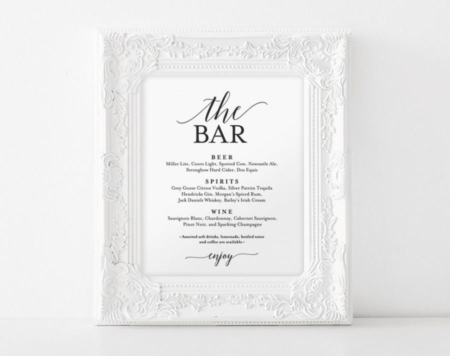 Mariage - Bar Menu Sign, The Bar Sign, Wedding Bar Menu Printable, Wedding Sign, Wedding Bar Sign, Drink Menu, PDF Instant Download 