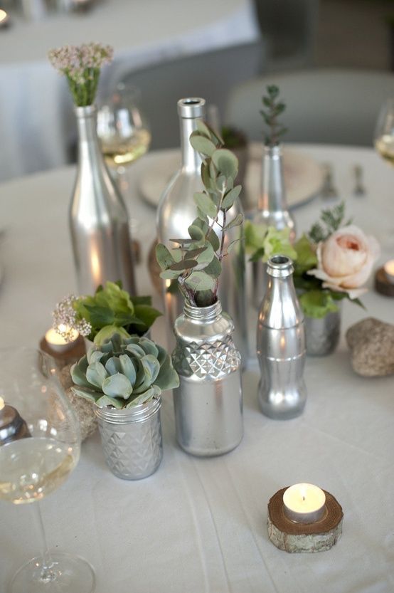 Wedding - Romantic Silver Painted Jar