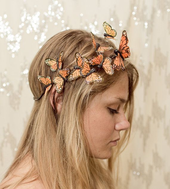 Wedding - Orange Monarch Butterfly Crown - Princess, Fairy,forest,renaissance
