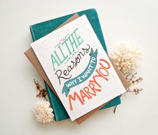 Hochzeit - Wedding day card. All the reasons why I want to marry you card.  Groom to bride. Bride to groom. WC442