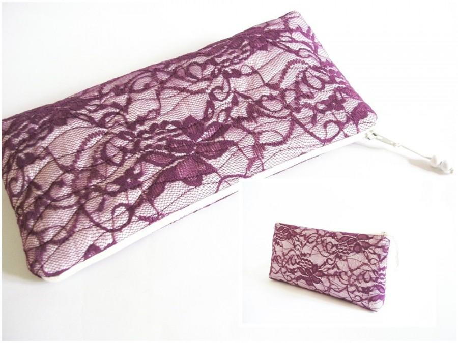 Hochzeit - Magenta Purple Bridesmaid Clutch, Will Be My Bridesmaid Gift Bag, Lace Clutch for Bridesmaid, Bachelorette Party Purse, Statement Clutch