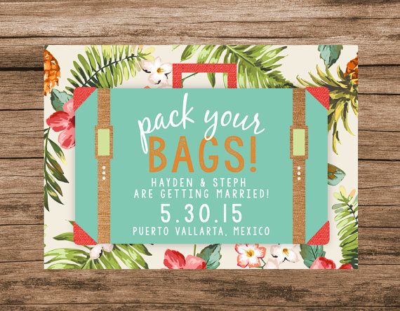 Wedding - Destination Save The Date, Tropical Save The Date, Pack Your Bags Suitcase