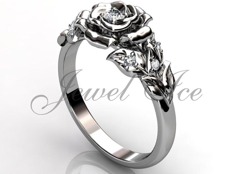 Mariage - Flower Engagement Ring - Platinum diamond unusual unique flower engagement ring, wedding ring, anniversary ring ER-1059