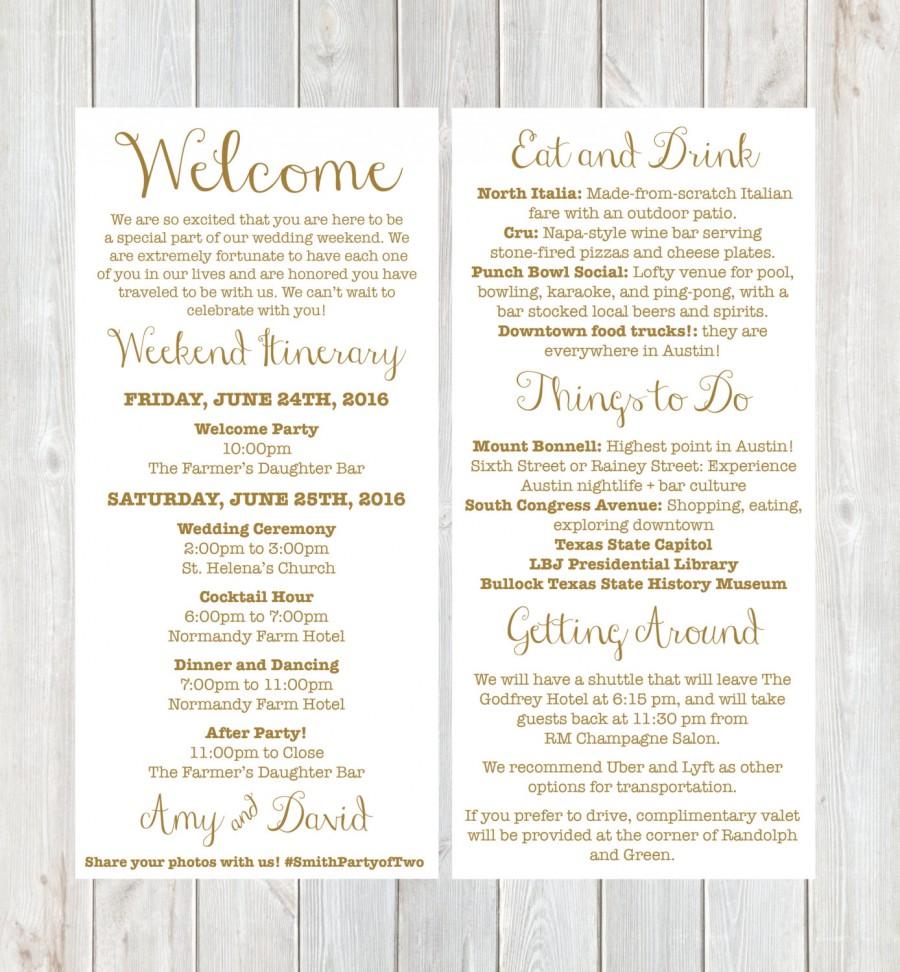 Hochzeit - Welcome Letter, Weekend Itinerary, Wedding Itinerary, Gold Welcome Letter, Destination Wedding, Hotel Bag, Welcome Bag, Printable