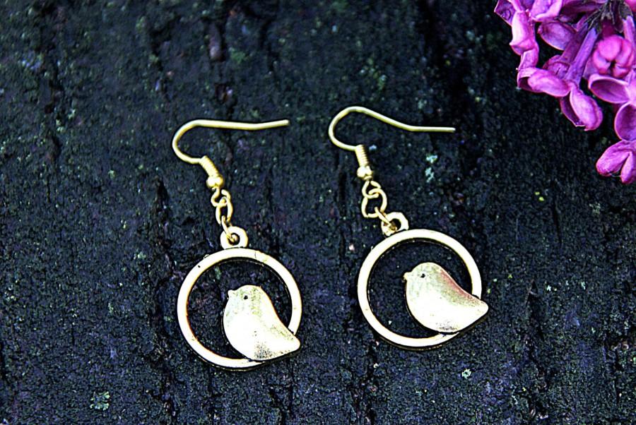 Wedding - birds earrings Brass earrings cute birds jewelry gold earrings Best Gift for friend bird statements earring Summer celebrations cute earring