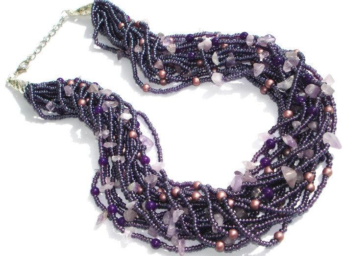 Wedding - Natural amethyst necklace Purple necklace Multi strand beaded necklace Grandmother Gift for grandma Amethyst jewelry Amethyst bracelet 