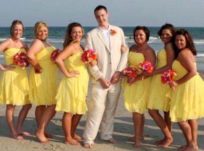 Mariage - Beach Weddings Silk Bouquets bridesmaids Orange hot Pink Yellow bridal accessories brides maid bokay artificial flowers destination wedding